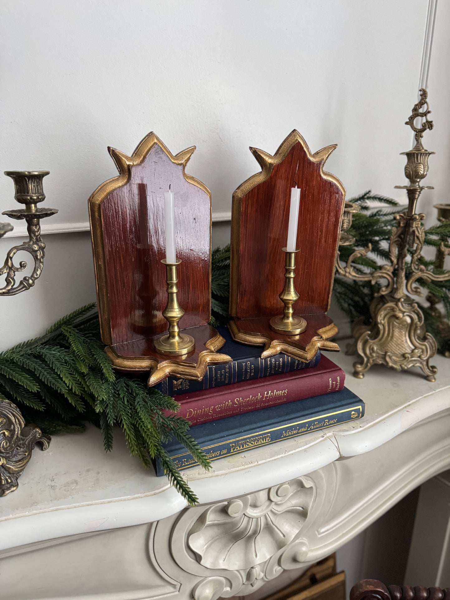 Vintage Wooden Candle Holder Stands – Pair (26 cm)