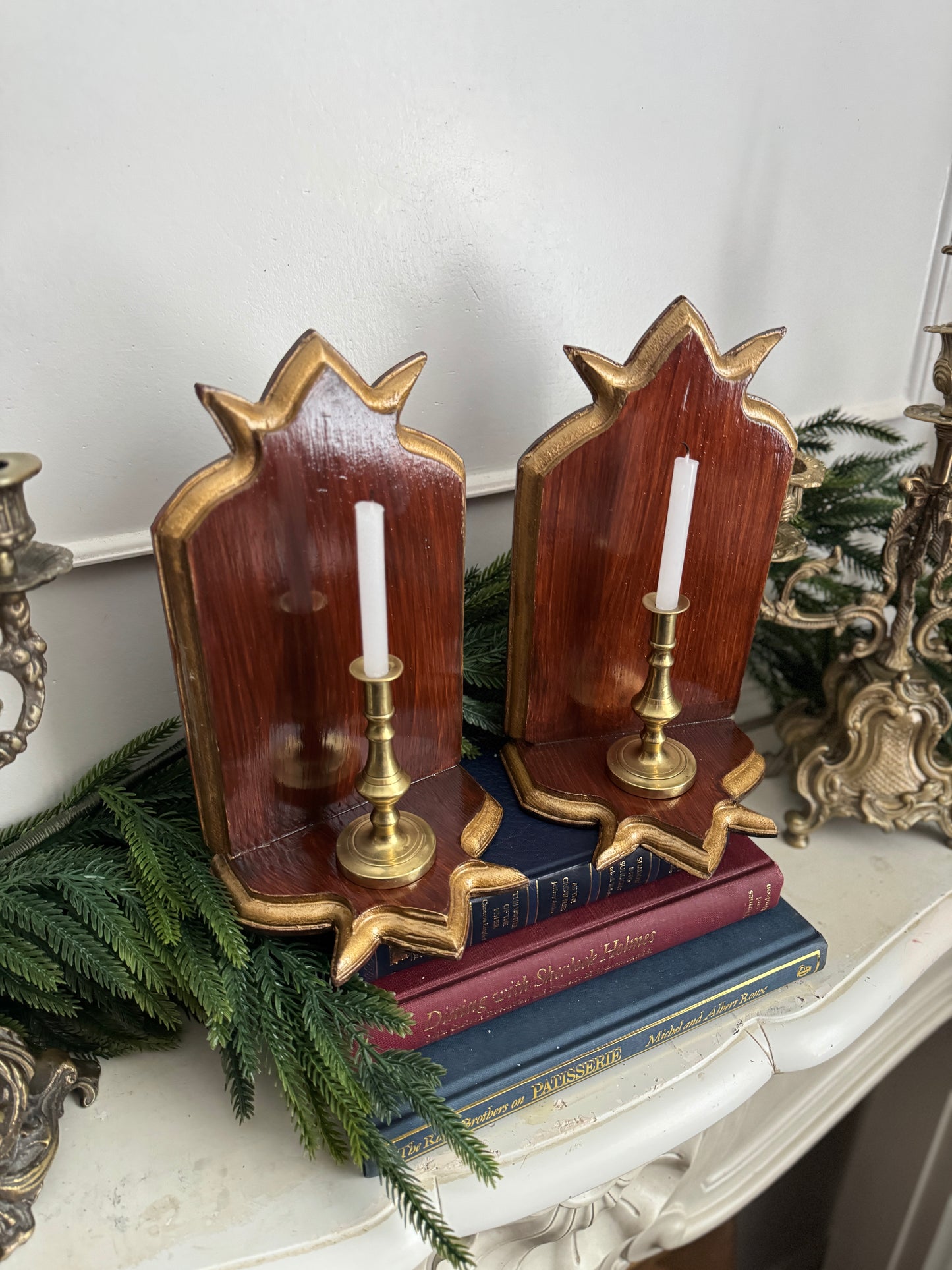 Vintage Wooden Candle Holder Stands – Pair (26 cm)