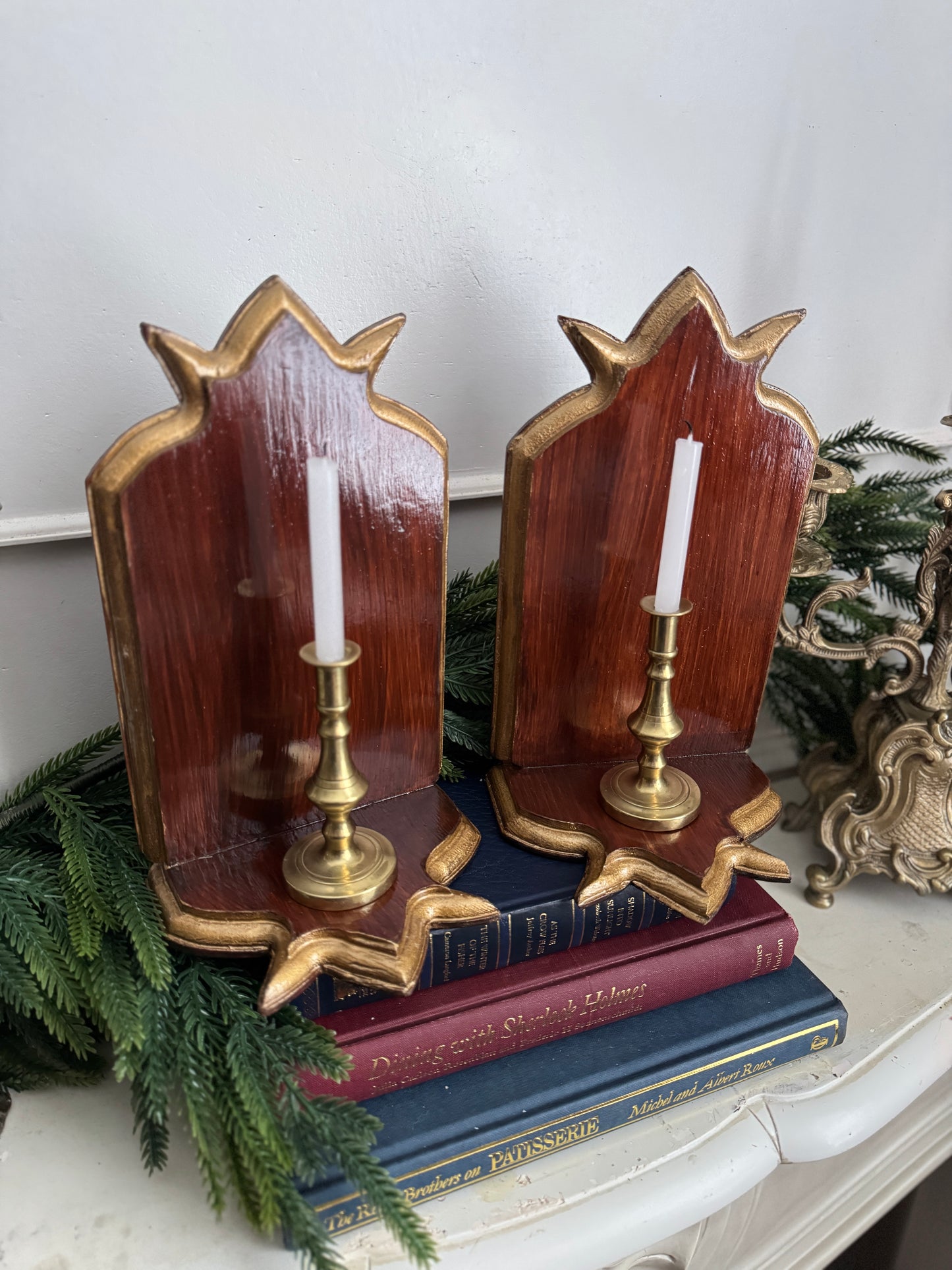 Vintage Wooden Candle Holder Stands – Pair (26 cm)