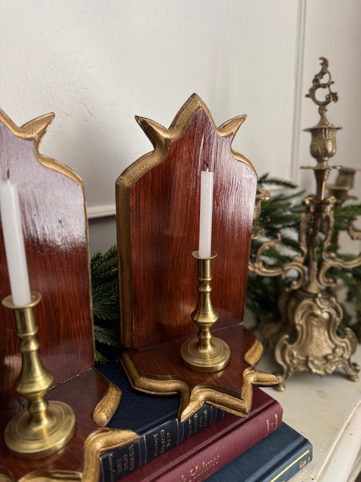 Vintage Wooden Candle Holder Stands – Pair (26 cm)