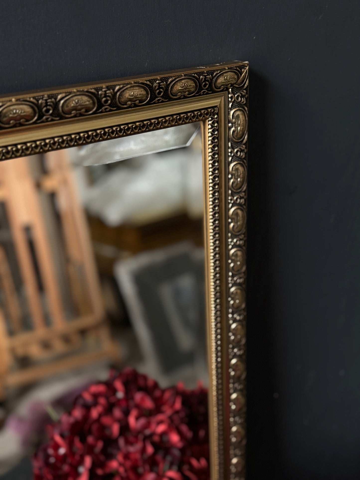 Antique Gold Gilt Mirror with Beaded Edge
