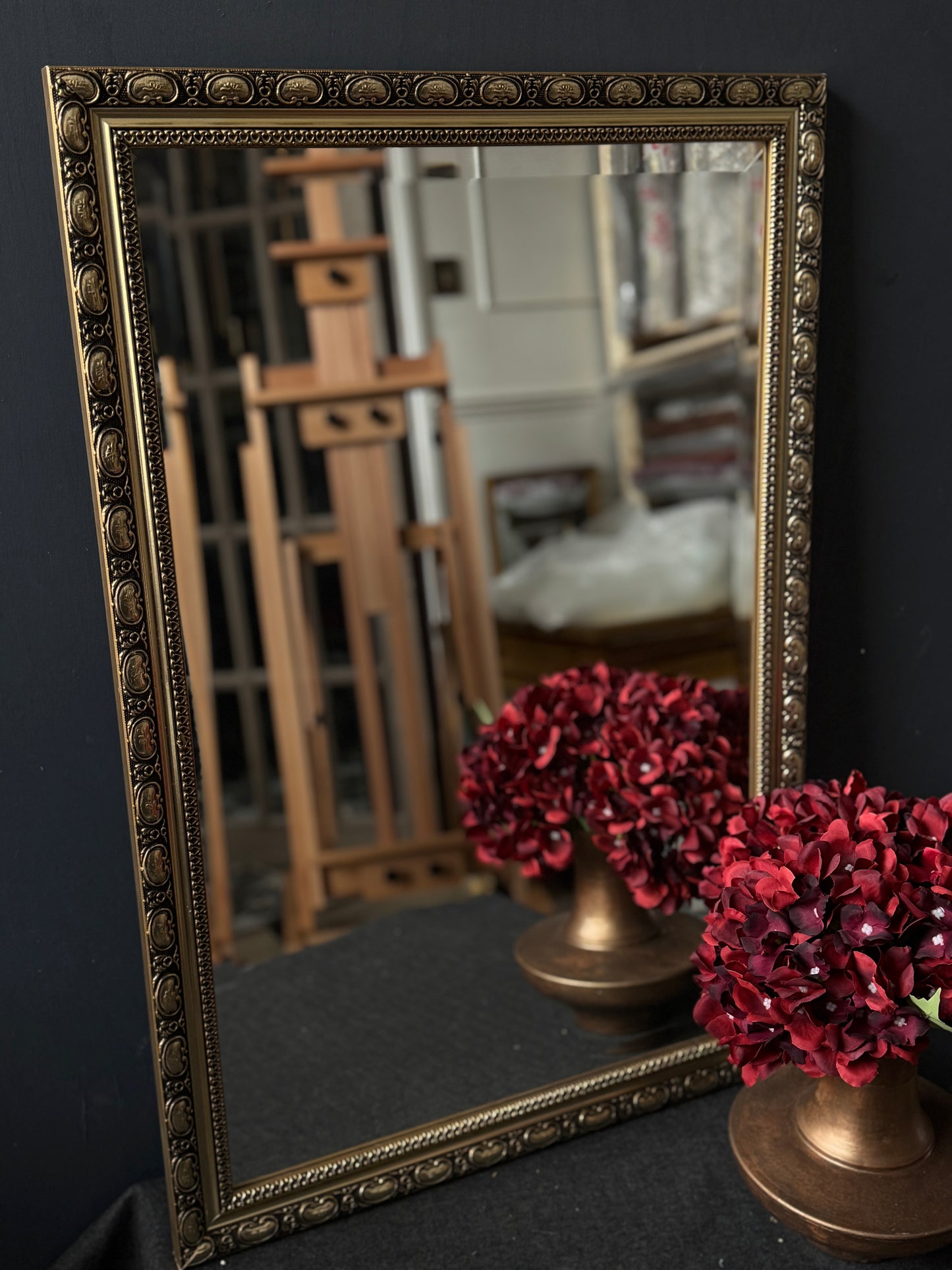 Antique Gold Gilt Mirror with Beaded Edge