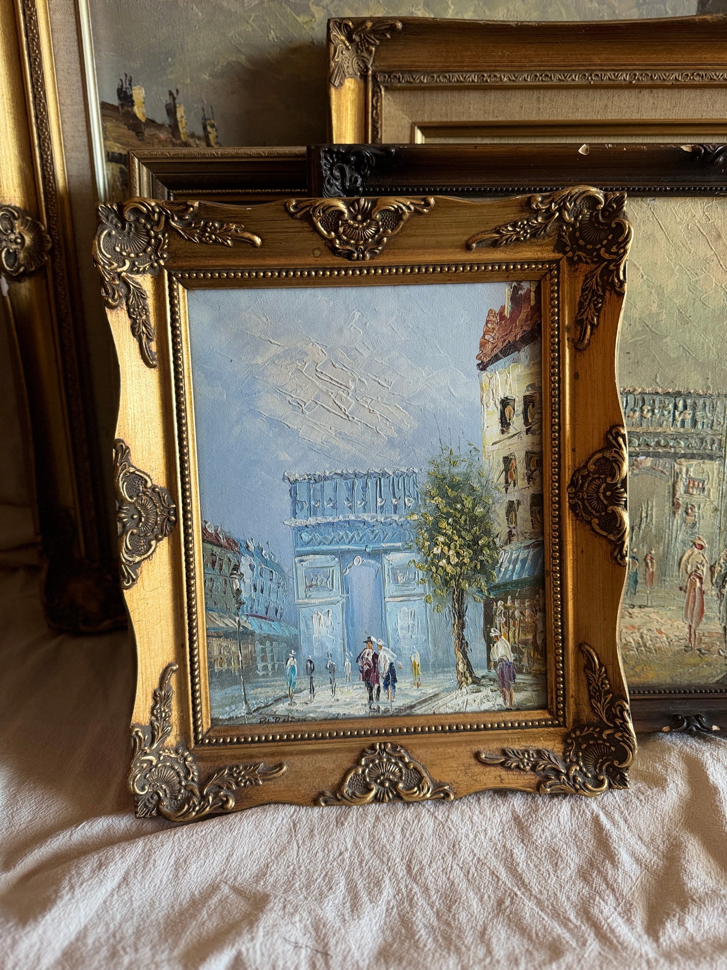 Caroline Burnett Oil Paintings Collection, Signed Impressionist Art, Paris Street Scene & Ornate Framed Oils