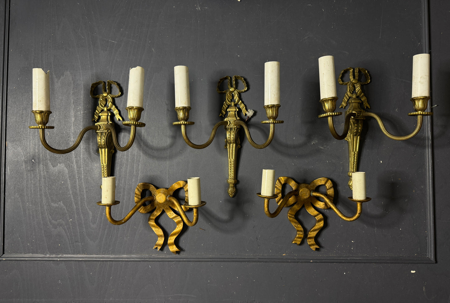 Early 20th Century Louis XVI–Style Brass Two-Arm Wall Light with Ribbon Detail