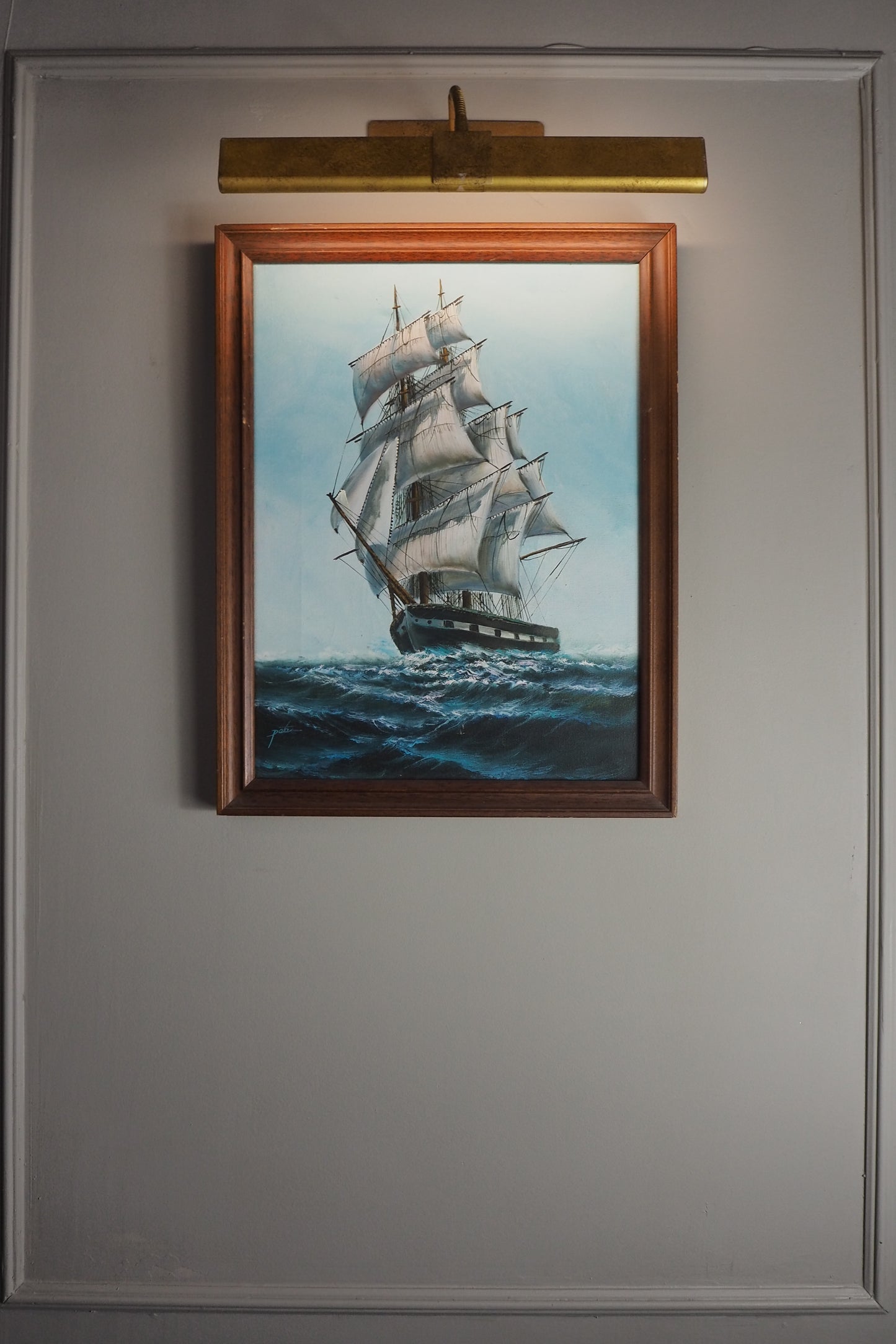 Vintage Maritime Oil Painting Frigate Ship –Peter 20th Century Oil
