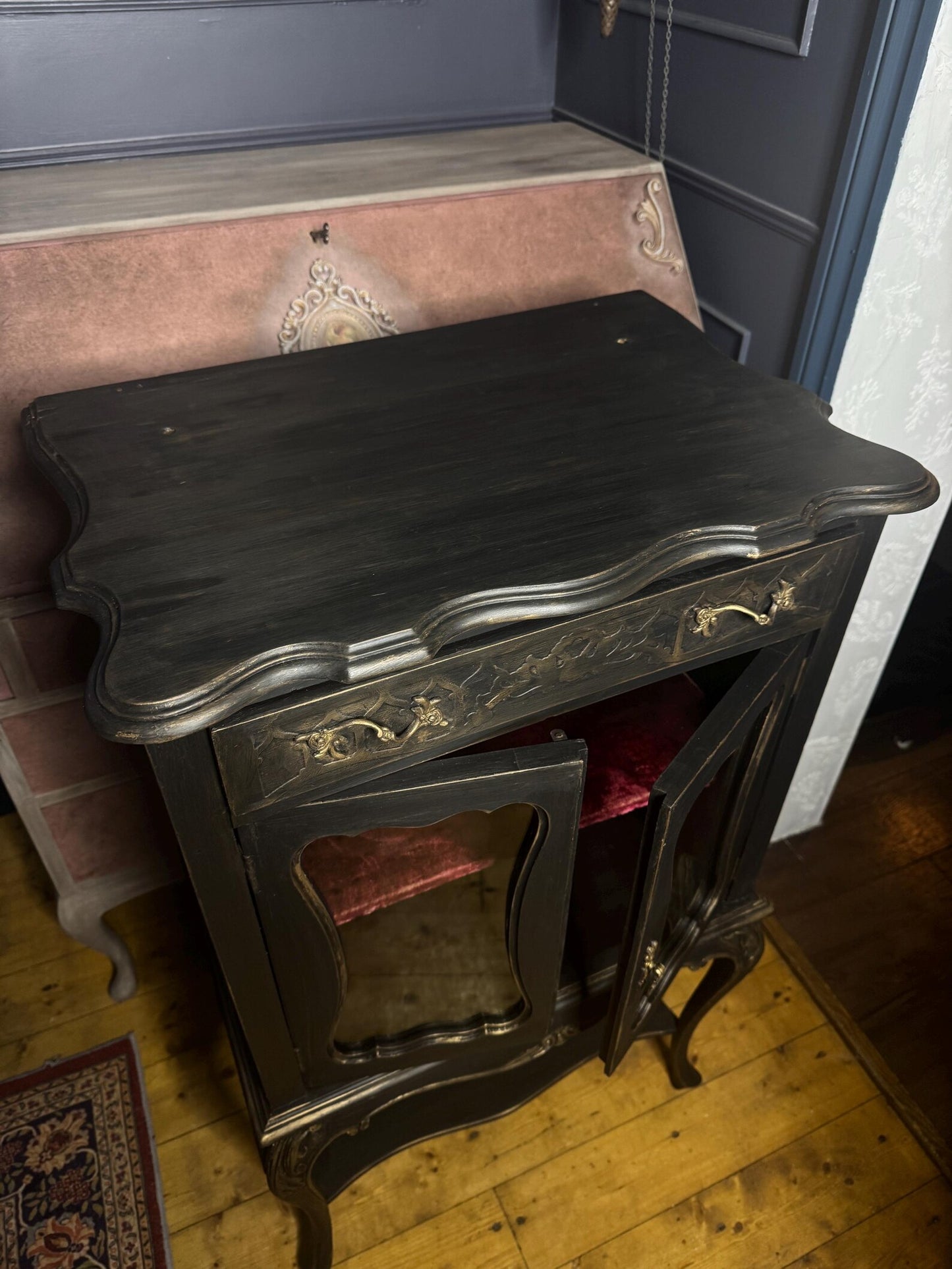 Antique Ebonised Victorian Chiffonier / Drink Cabinet — 19th Century — Upcycled Chalk Paint Finish