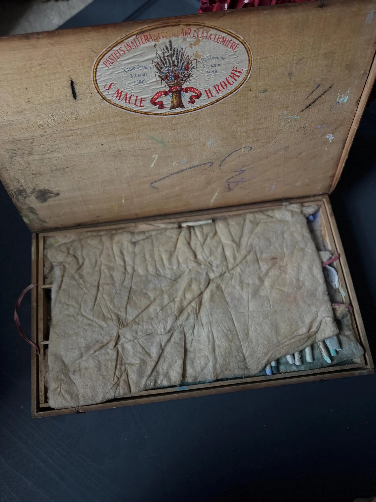 Rare Pre-1908 Henri Roché Pastel Set | 140 Original Soft Pastels in Antique Wooden Box- Vintage Pastels - Original - Collectable Antique