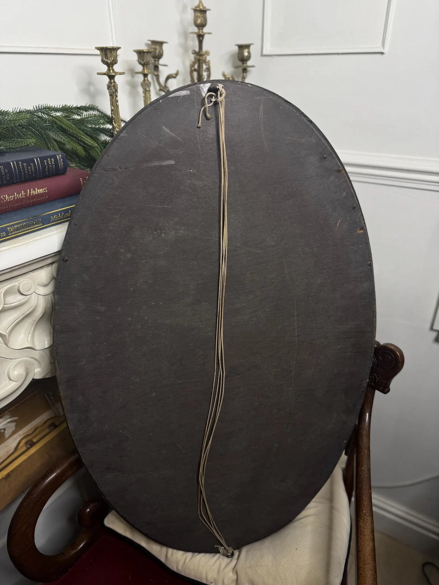Vintage Oval Bevelled Mirror: Large Rare Framed