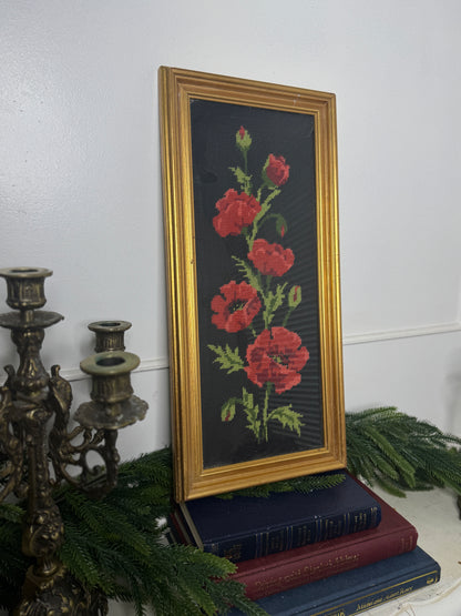 Hand-Stitched Vintage Red Rose Embroidery