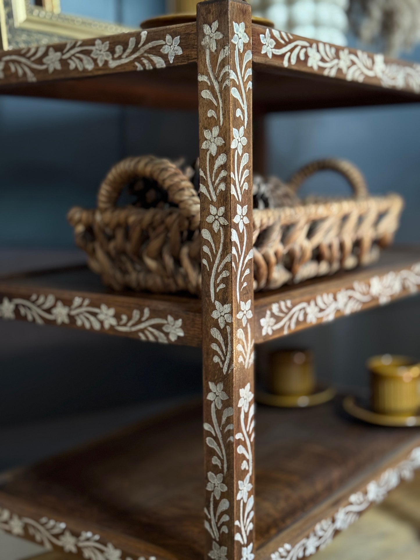 Upcycled Mid-Century Drinks Trolley | Hand-Painted Folk Art Bar Cart | Vintage Tea Cart with Wheels