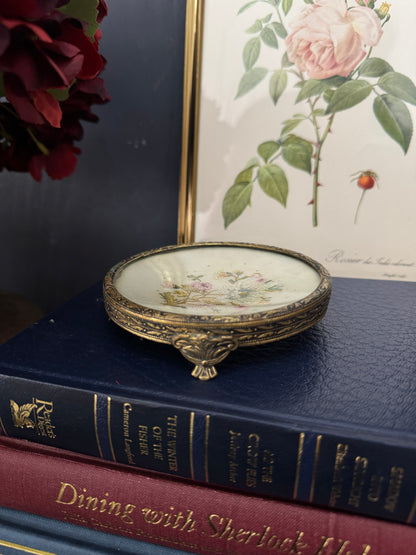 Antique Brass Jewellery Tray with Glass Top for Elegant Storage