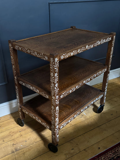 Upcycled Mid-Century Drinks Trolley | Hand-Painted Folk Art Bar Cart | Vintage Tea Cart with Wheels