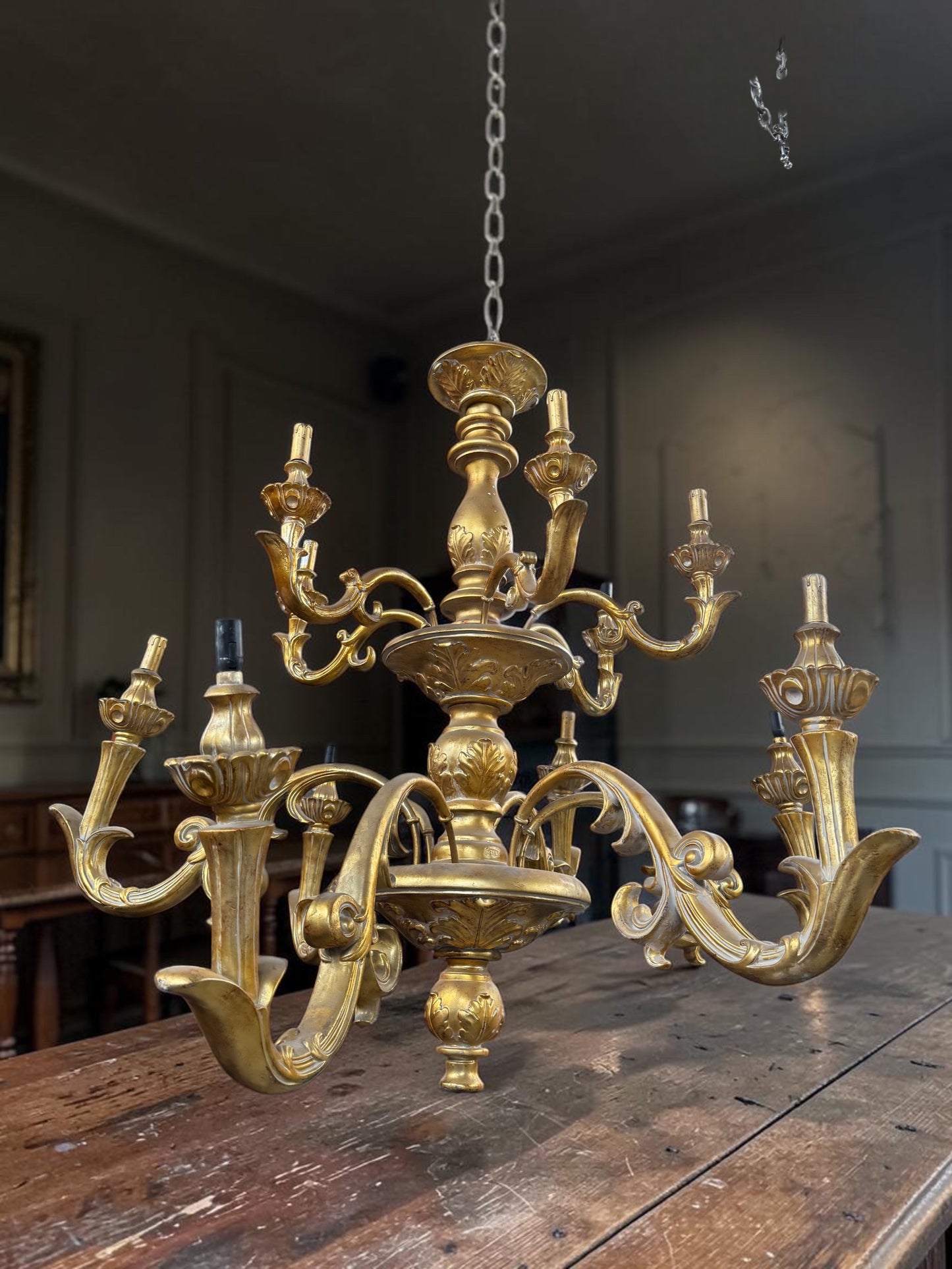 Huge Vintage French Gilded Ornate Chandelier | Extra Large 2 Tier Chandelier