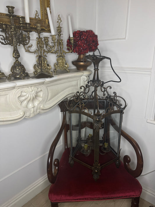 Antique Iron Large & Heavy Lantern Light | Vintage Hanging Lantern | Early 20th Century Home Décor