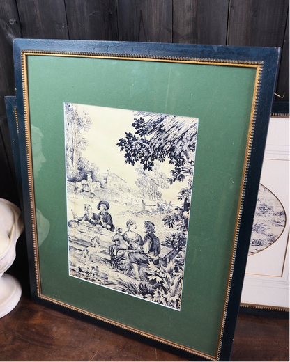 Pair of 19th Century French Toile de Jouy Framed Fabric Panels - Bobbin Frame