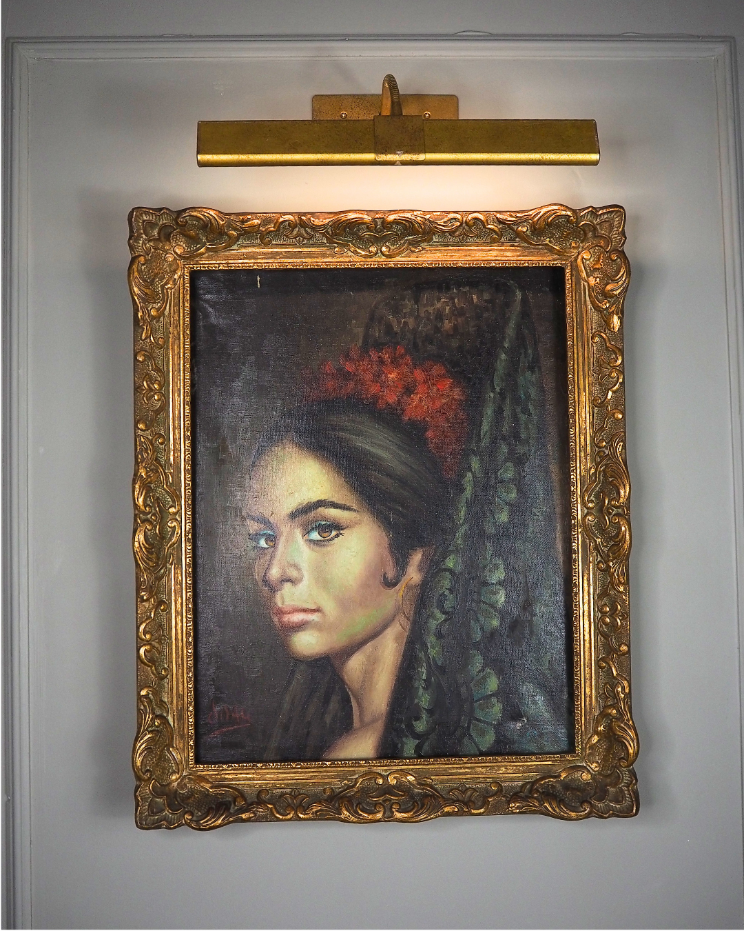 Vintage Portrait Oil Painting by Joan in Ornate in Chippendale Gold Frame