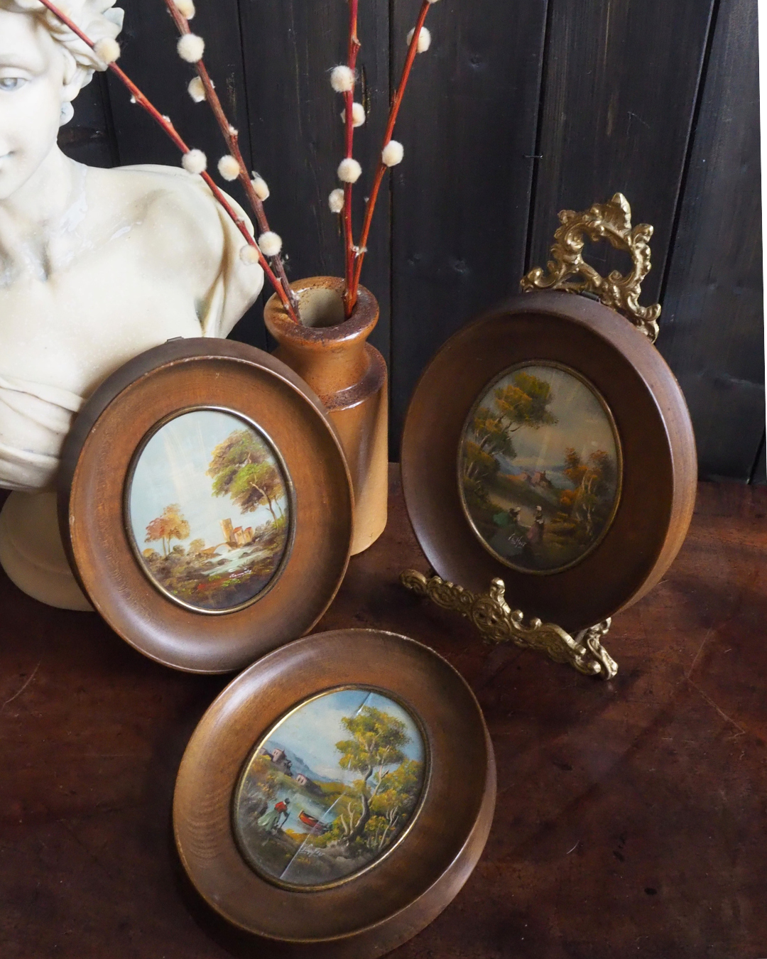 Vintage Van Holt Miniature Oil Paintings – Italian 1950-1960s Domed Glass