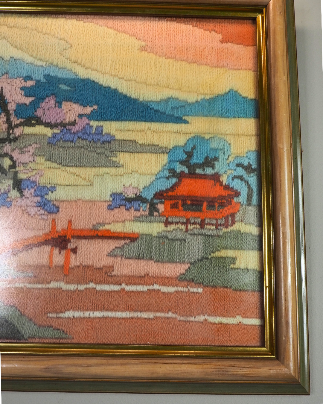Vintage Hand-Embroidered Needlepoint Artwork – "Mimosa"