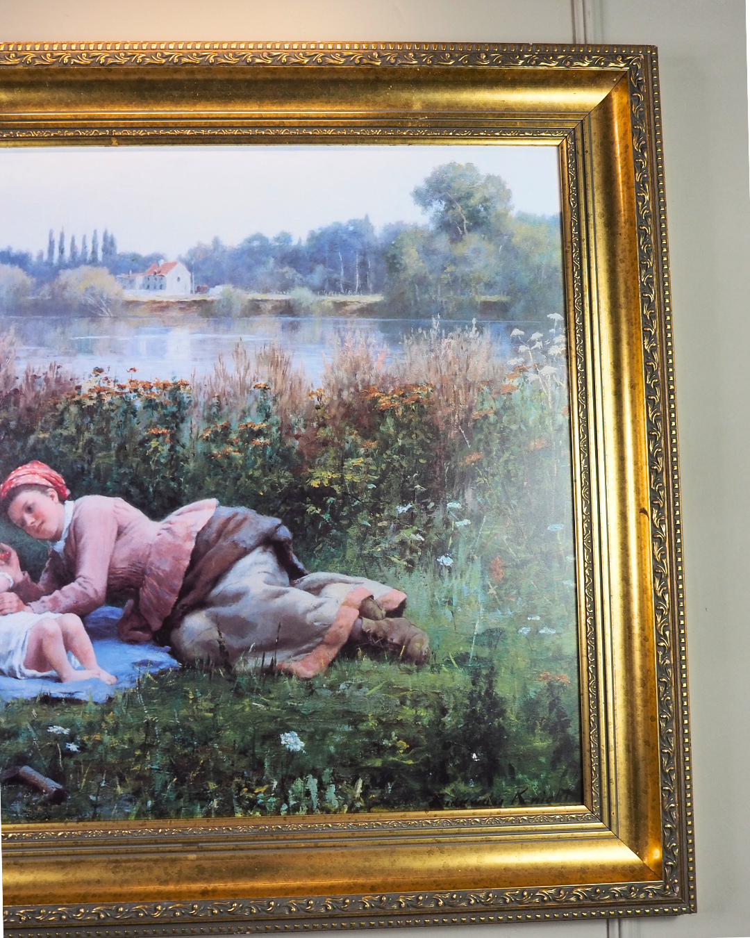 Daniel Ridgway Knight -"Noonday Repast" Large Vintage Print In Gilt Frame
