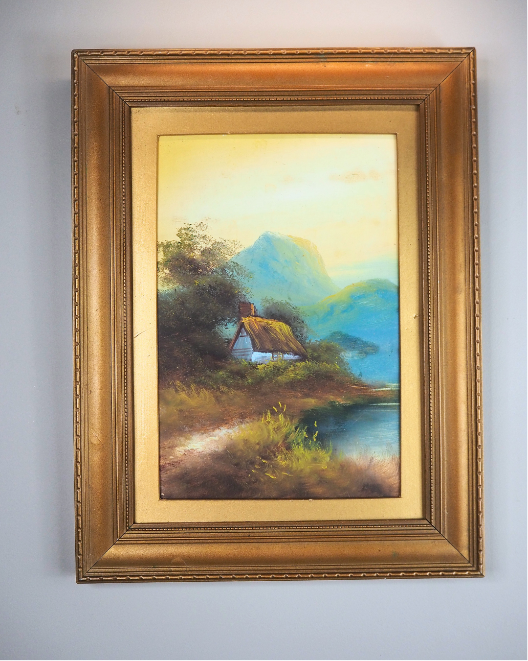 Landscape Oil Painting – Solitary House in Mountain Field