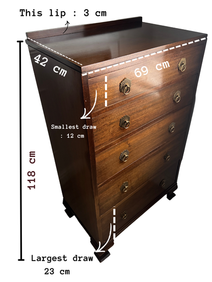 Vintage Walnut Tallboy Chest of Drawers – 5 Drawer with Layered Curved Legs | English Manor