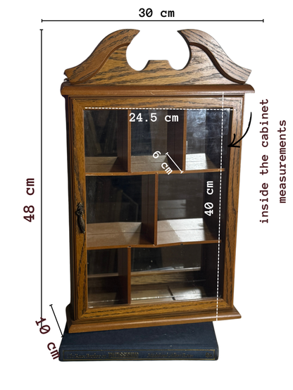 Vintage Wooden Wall Display Cabinet – Glass Fronted Trinket Shelf with Mirror Back