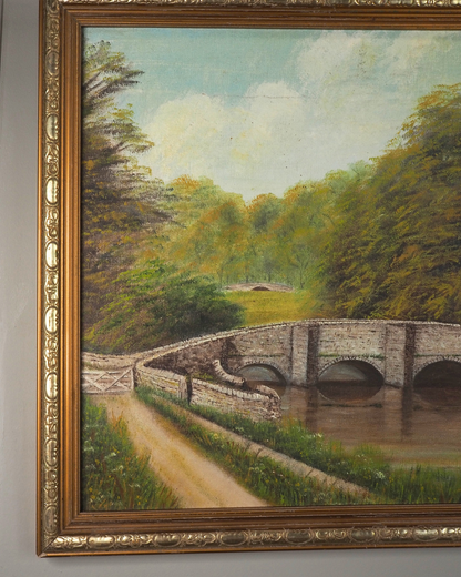 Vintage Signed Sheepwash Bridge Landscape Oil Painting