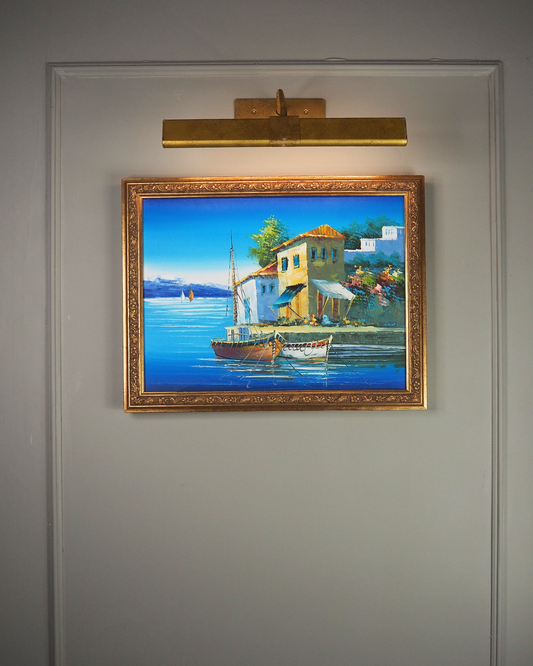 Vintage Bright Mediterranean Oil Painting – Hand-Painted, Gilt Framed Piece