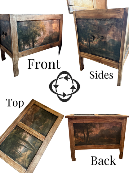 Vintage Oak Small Blanket Box – French Country Upcycled Trunk – Rustic Storage
