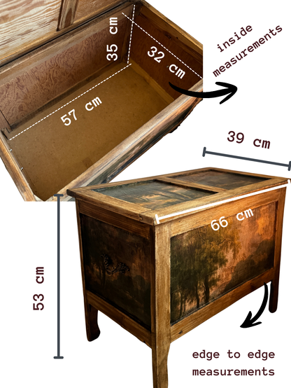 Vintage Oak Small Blanket Box – French Country Upcycled Trunk – Rustic Storage