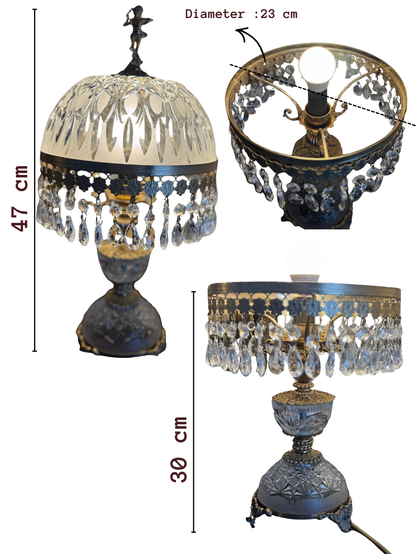 Vintage Italian Crystal Boudoir Lamps Pair – Hollywood Regency Cherub Nightstand 1940s
