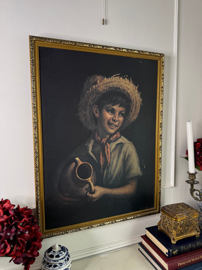 Vintage Textured Print - Country Boy in a Gold Gilt Frame