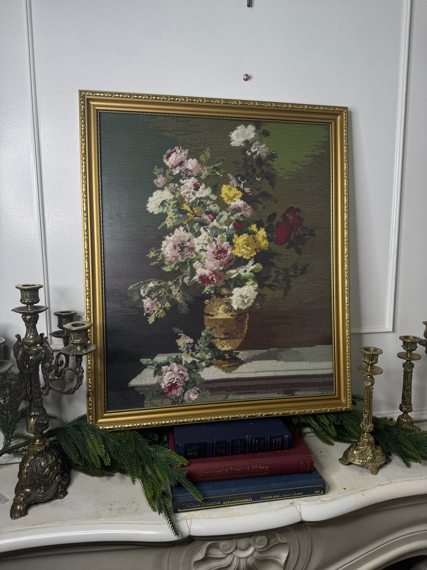 Golden Blooms – Hand-Stitched Gobelin Embroidery Art