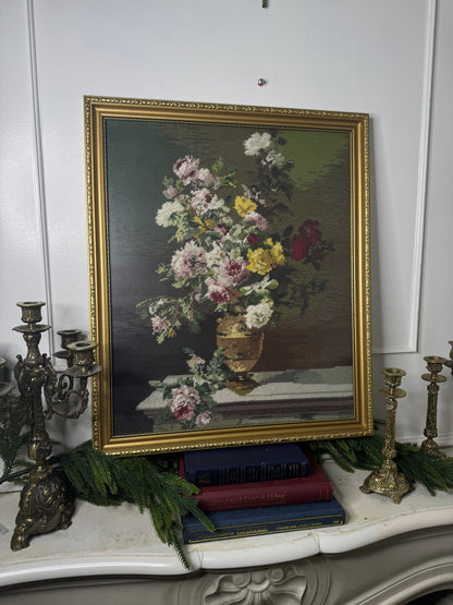 Golden Blooms – Hand-Stitched Gobelin Embroidery Art