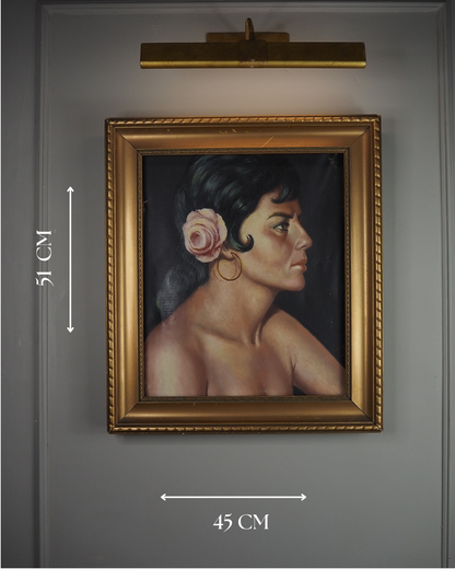 Vintage Portrait Oil Painting by Joan in Gold Gilt Vionne Frame (51x45 cm)