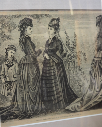 Pair of Antique French Fashion Engraved Newspaper Prints -Paris Couture Wall Art