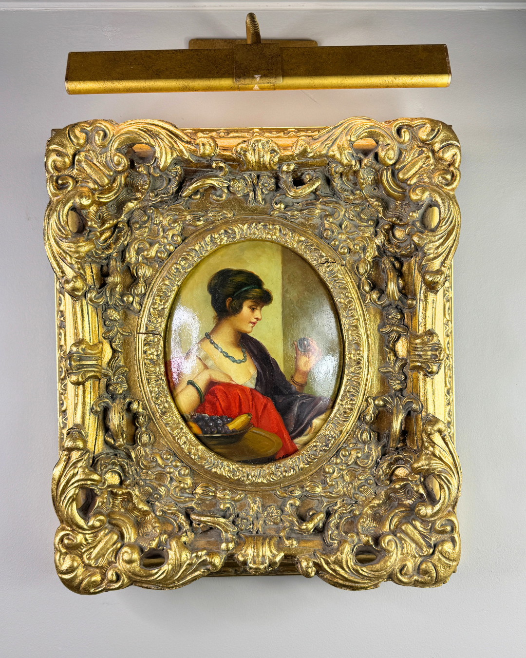 Antique 19th Century Oil Paintings – Rococo Gesso Frames, Convex Wood Panels