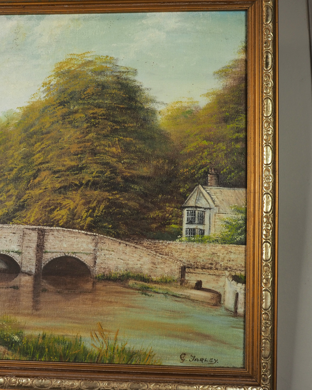 Vintage Signed Sheepwash Bridge Landscape Oil Painting
