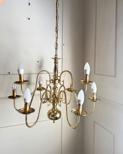Vintage Dutch Brass Chandelier – 9 Light Baroque Style Ceiling Lighting