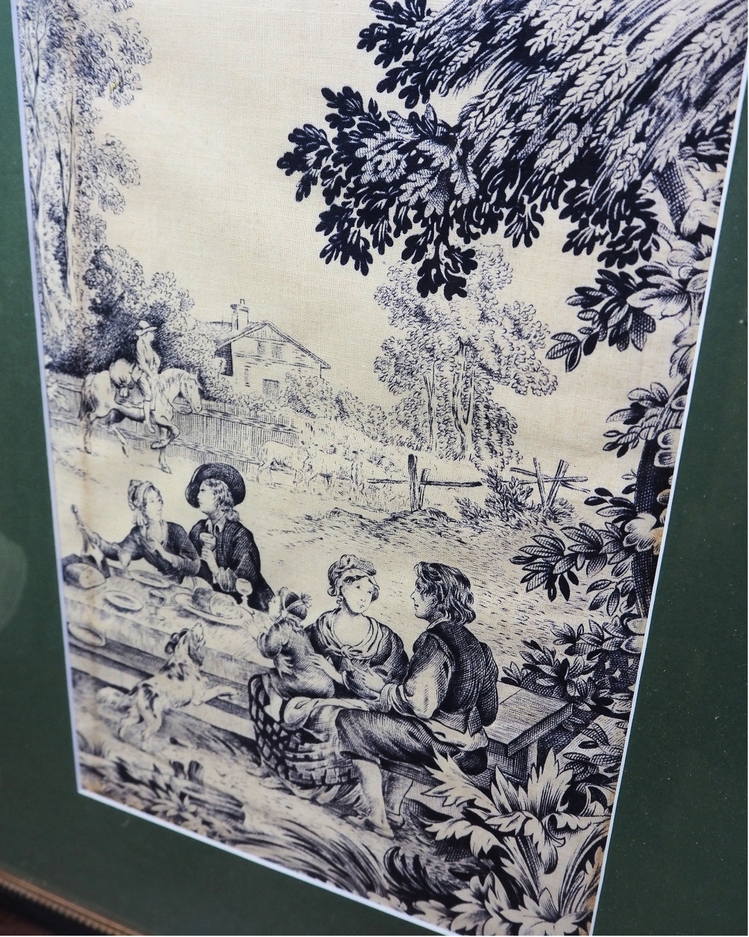 Pair of 19th Century French Toile de Jouy Framed Fabric Panels - Bobbin Frame