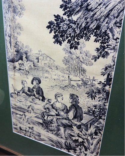 Pair of 19th Century French Toile de Jouy Framed Fabric Panels - Bobbin Frame