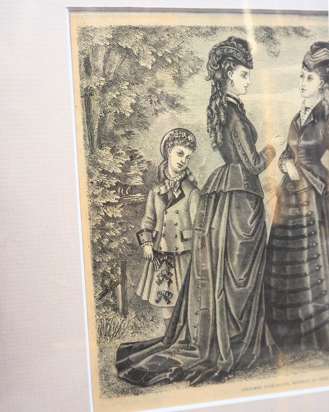 Pair of Antique French Fashion Engraved Newspaper Prints -Paris Couture Wall Art