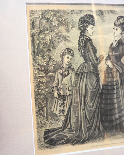 Pair of Antique French Fashion Engraved Newspaper Prints -Paris Couture Wall Art
