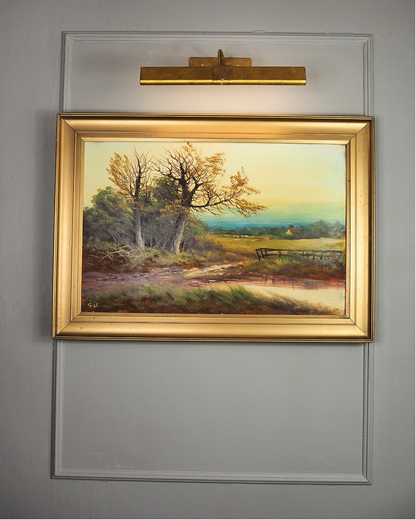Antique Oil Painting – Signed G.J. (c. 1930–1940) in Simple Gold Gilt Frame