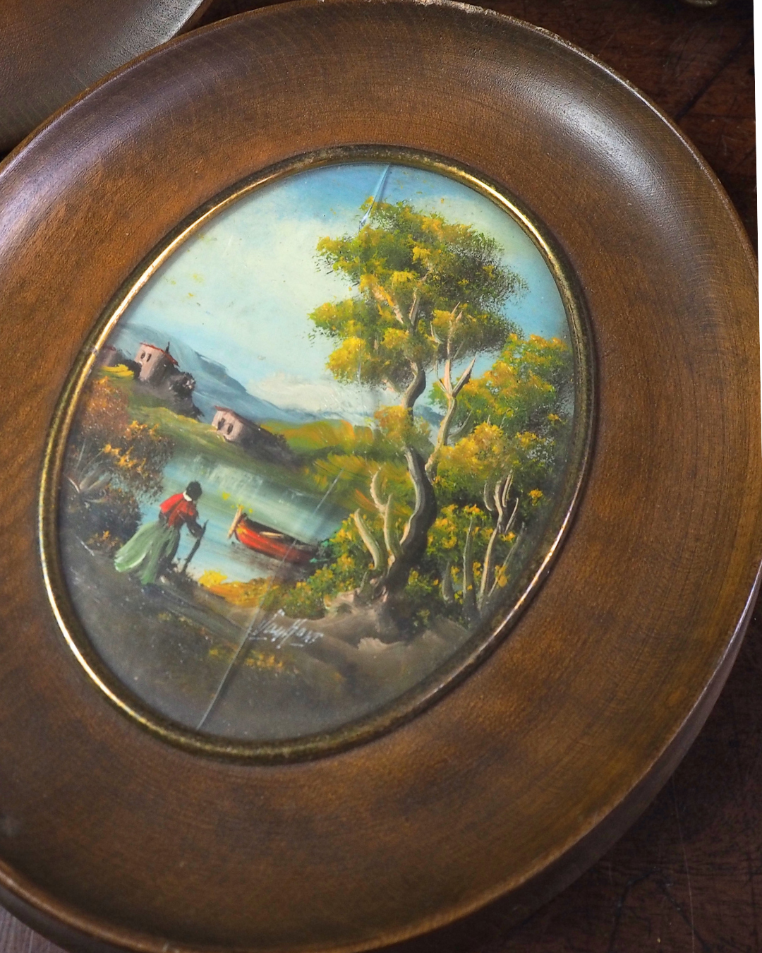 Vintage Van Holt Miniature Oil Paintings – Italian 1950-1960s Domed Glass