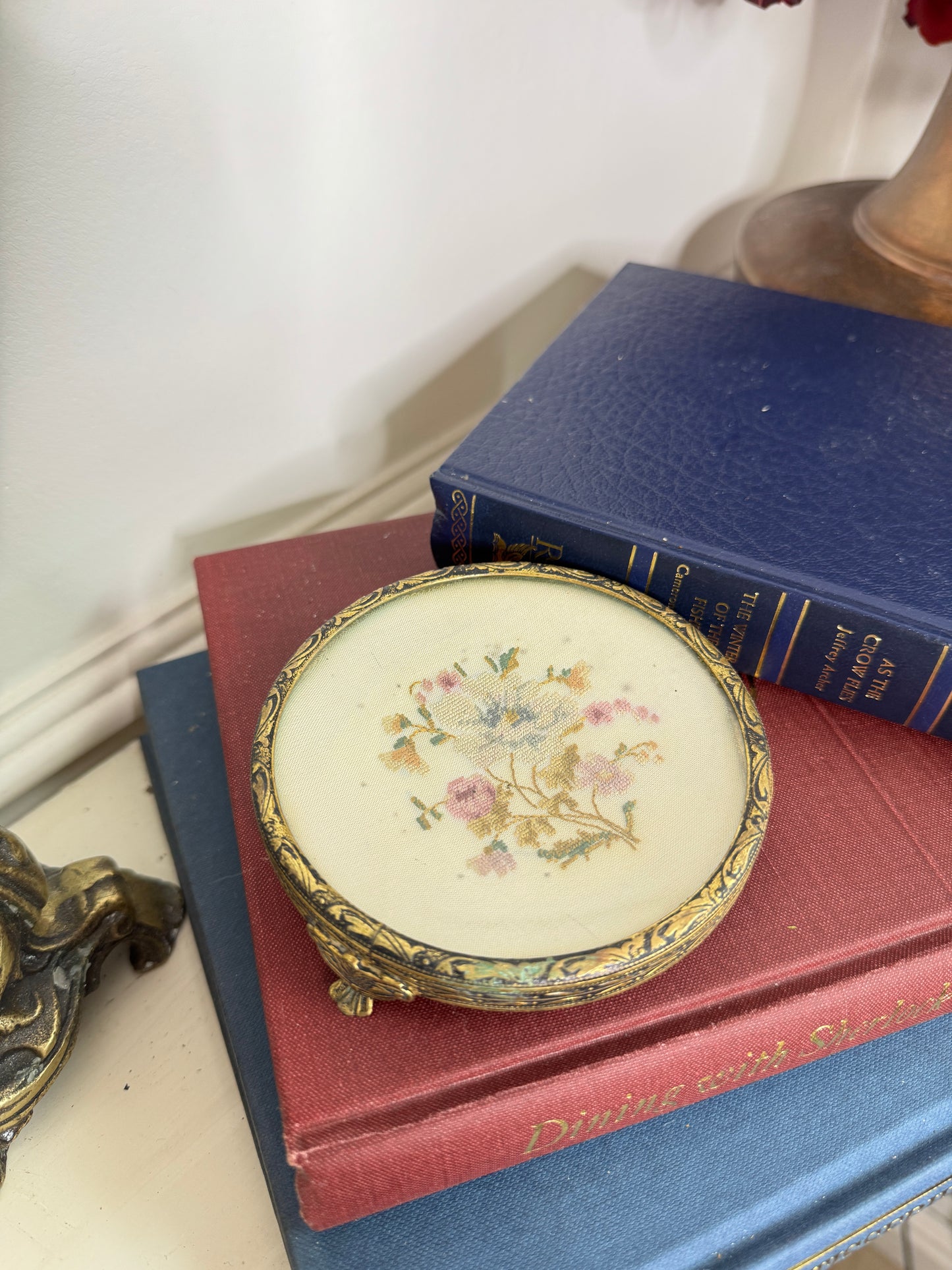 Antique Brass Jewellery Tray with Glass Top for Elegant Storage