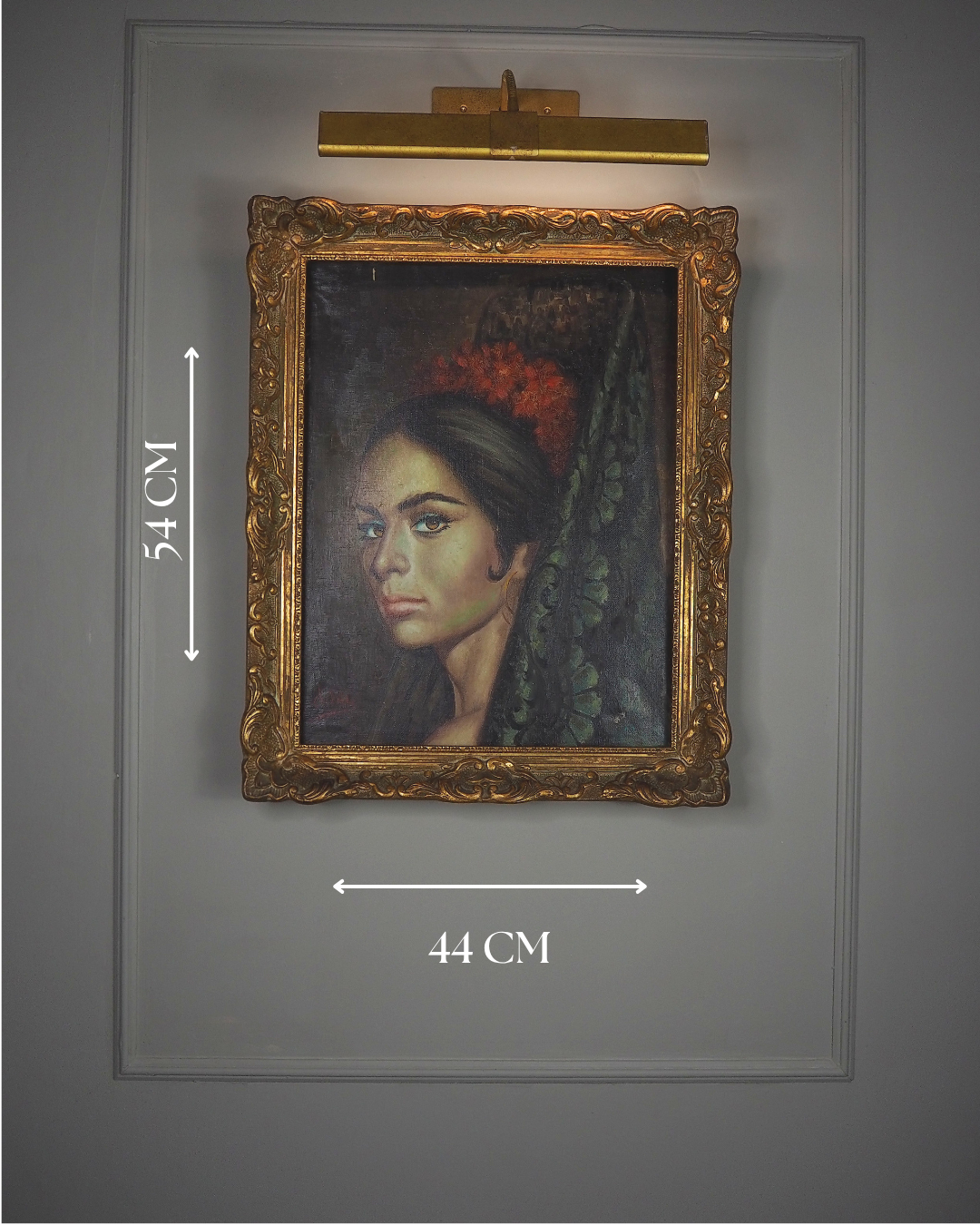 Vintage Portrait Oil Painting by Joan in Ornate in Chippendale Gold Frame