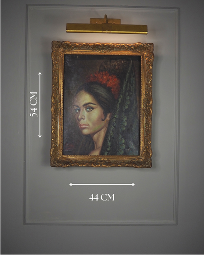 Vintage Portrait Oil Painting by Joan in Ornate in Chippendale Gold Frame
