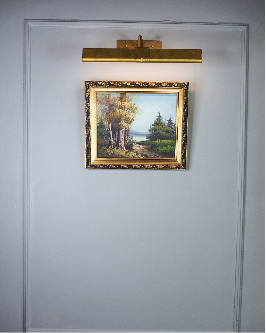 Mid Century Oil Painting – Signed Landscape with Trees by the Lake