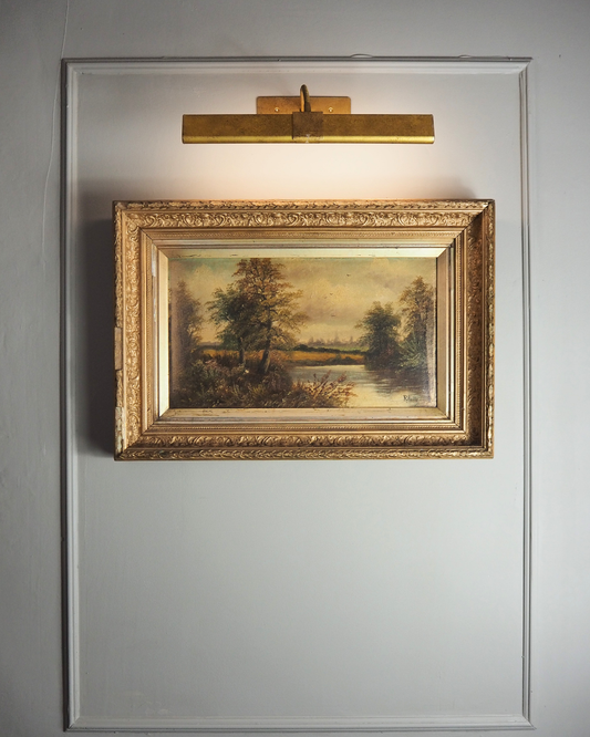 Antique Oil Painting River Landscape Signed R. Hully | Victorian Ornate Gold Gesso Frame